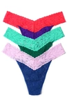 Hanky Panky Stretch Lace Thong Panties In Blue/ Green/ Purple