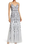 Marina Beaded V-neck Gown In Blue
