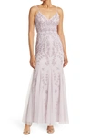 Marina Beaded V-neck Gown In Lavender