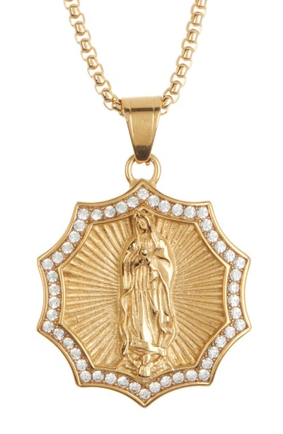 American Exchange Crystal Halo Virgin Mary Pendant Necklace In Gold