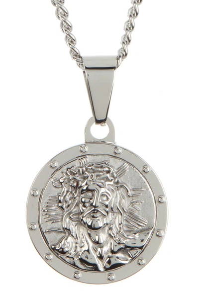 American Exchange Jesus Oval Pendant Necklace In Silver