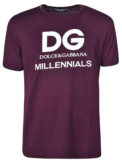 Dolce & Gabbana Logo Printed T-shirt In Bordeaux