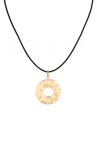 Ettika Leather Cord Hammered Circle Pendant Necklace In Gold