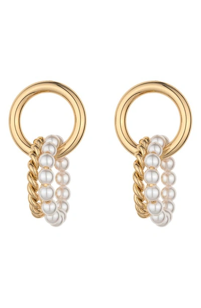 Ettika Imitation Pearl Twisted Hoop Drop Earrings In Gold