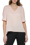 Dkny Puff Sleeve Blouse In Gold Sand