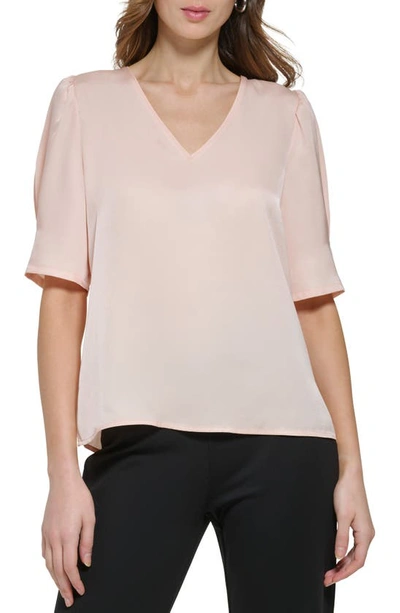 Dkny Puff Sleeve Blouse In Gold Sand