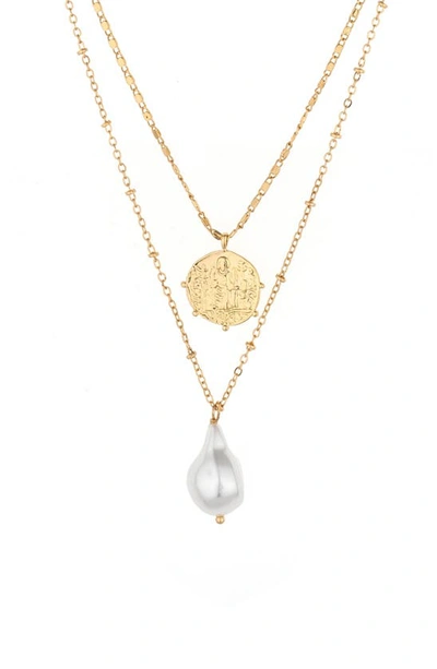 Ettika Cultured Freshwater Pearl & Coin Charm Layered Necklace In Gold