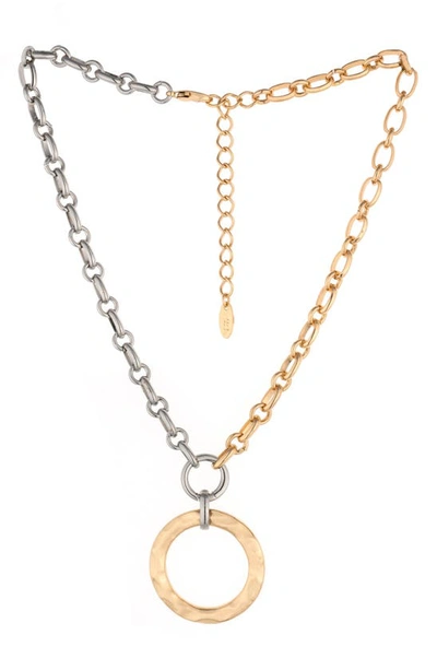Ettika Two-tone Circle Pendant Necklace In Rhodium