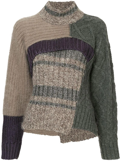Kolor Patchwork Asymmetric Sweater In Grey