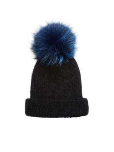 Eugenia Kim Maddox Knit Fox Fur Pom-pom Hat In Black
