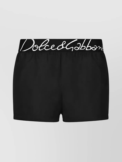 Dolce & Gabbana Logo-waistband Swim Shorts In Black