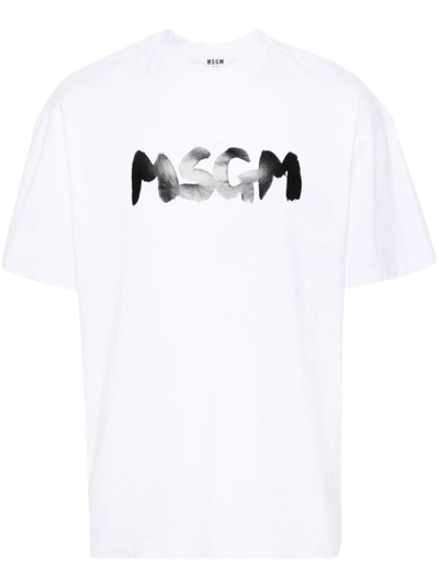 Msgm Logo-print Cotton T-shirt In White