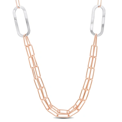Mimi & Max Two-tone Paperclip Chain Necklace In Rose Plated Sterling Silver - 37 In In Multi