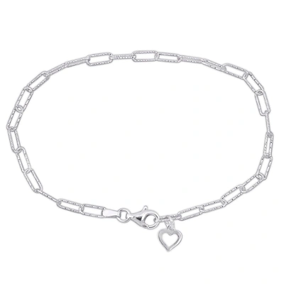 Mimi & Max Fancy-cut Oval Link Heart Charm Bracelet In Sterling Silver-7.5 In In White