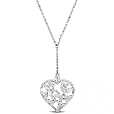 Mimi & Max Cubic Zirconia Heart Drop Necklace In Sterling Silver - 16+2 In In White