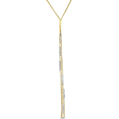 Mimi & Max Diamond Cut Beaded Lariat Necklace In Two-tone Yellow And White Sterling Silver-17 In