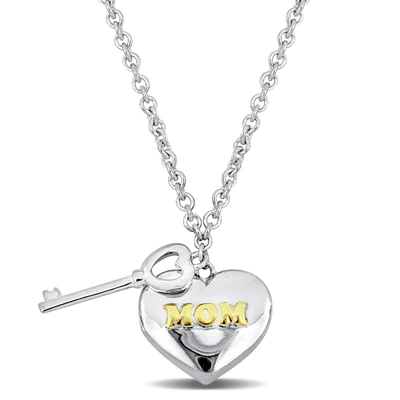 Mimi & Max Heart And Key Charm Mother's Day Necklace In Sterling Silver - 16+2 In In White