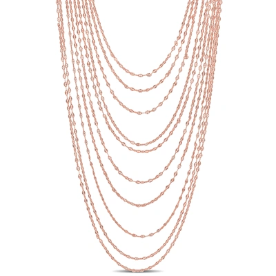 Mimi & Max Multi-strand Chain Necklace In Rose Plated Sterling Silver - 18 In In Pink