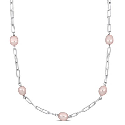 Mimi & Max 8-9mm Pink Cultured Freshwater Pearl Station Necklace In Sterling Silver - 18+2 In