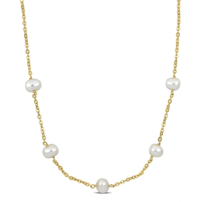 Mimi & Max 9-10mm Cultured Freshwater Pearl Station Necklace In Yellow Silver - 18+2 In