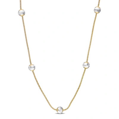Mimi & Max 6mm White Ball Station Chain Necklace In Yellow Plated Sterling Silver - 16 In