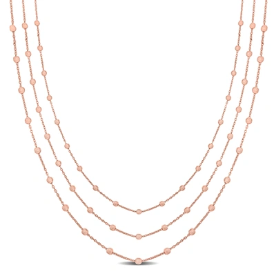 Mimi & Max 3-strand Ball Station Necklace In Rose Plated Sterling Silver - 16+2 In In Pink