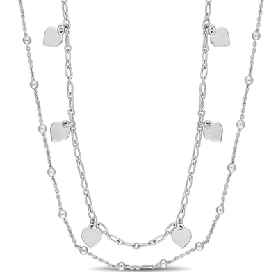 Mimi & Max Heart And Ball Bead Chain Necklace In Sterling Silver - 19.5 In In White