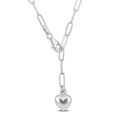 Mimi & Max 3mm Heart Charm Lariat Oval Link Necklace In Sterling Silver - 16 In In White