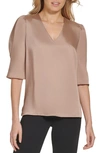 Dkny Puff Sleeve Blouse In Caf Au Lait
