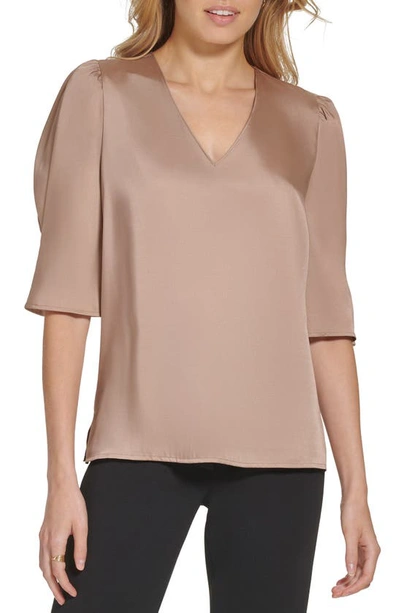 Dkny Puff Sleeve Blouse In Caf Au Lait