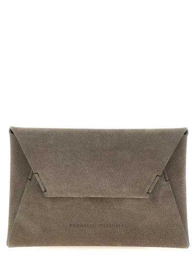 Brunello Cucinelli Suede Clutch In Grey