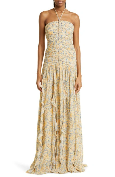 Veronica Beard Lucine Paisley Silk Halter Maxi Dress In Blue/ Yellow Multi  | ModeSens