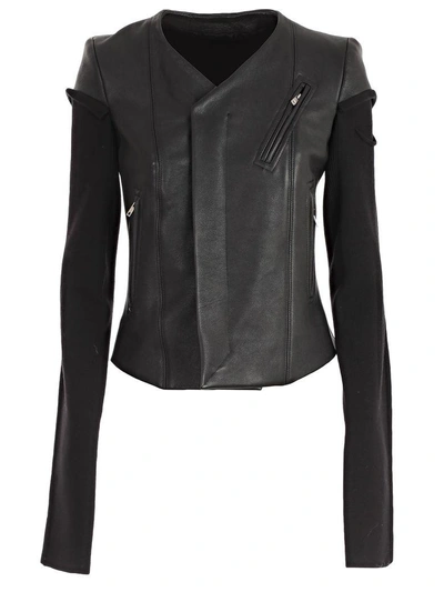 Rick Owens V-neck Biker Jacket In Black