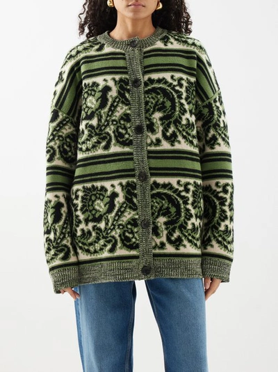 Etro Oversized Wool-blend Jacquard Cardigan In Black