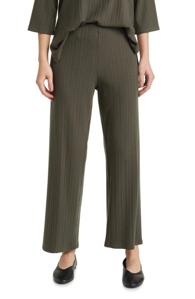 Eileen Fisher Rib Wide Leg Ankle Pants In Grove