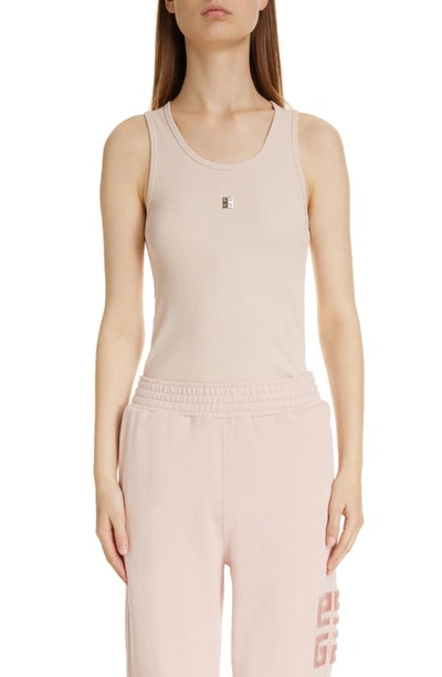 Givenchy 4g Logo Stretch Cotton Rib Tank Top In Beige Pink