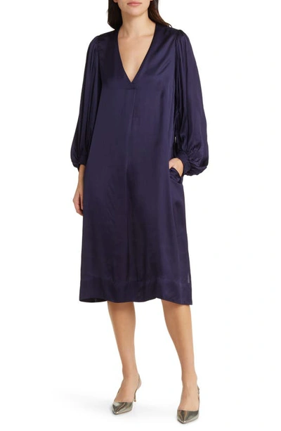 Masai Copenhagen Nalo Long Sleeve Satin Shift Dress In Maritime Blue