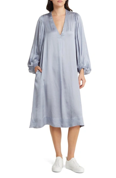 Masai Copenhagen Nalo Long Sleeve Satin Shift Dress In Ashley Blue