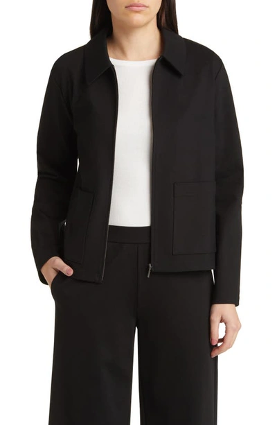Eileen Fisher Classic Point Collar Zip-up Ponte Jacket In Black