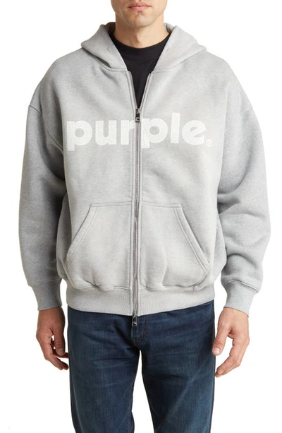Purple Brand Logo Zip Front Cotton Hoodie In Heather
