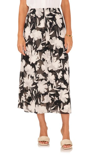 Vince Camuto Floral Midi Skirt In Rich Black