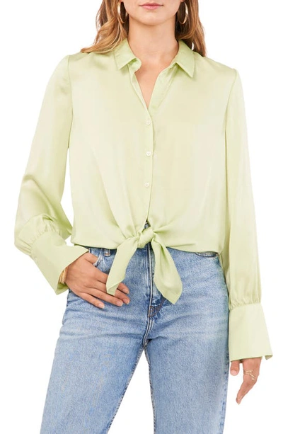 Vince Camuto Tie Front Long Sleeve Charmeuse Shirt In Foam Green