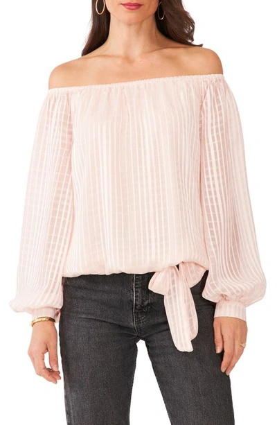 Vince Camuto Satin Stripe Off The Shoulder Top In Apricot Illusion