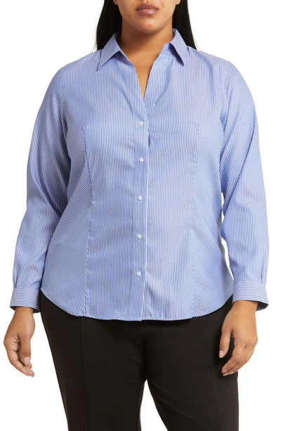 Jones New York Stripe Easy Care Shirt In Blue/ White