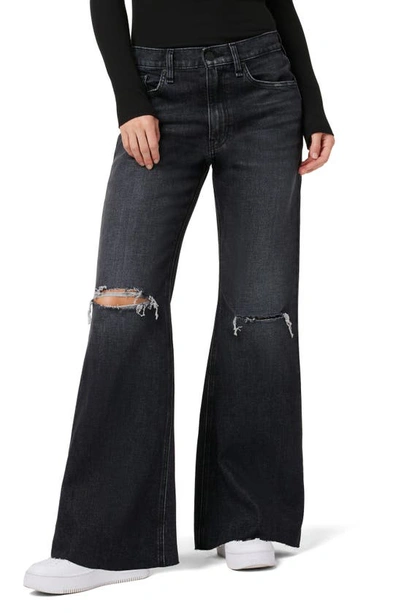 Hudson Jodie Ripped High Waist Flare Jeans In Faded Noir