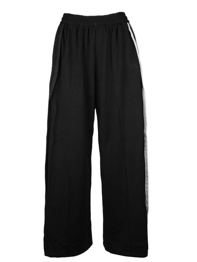 Y-3 Wide Leg Track Pants In Black Core White