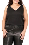 Vince Camuto Rhinestone Detail Hammered Satin Tank In Rich Black