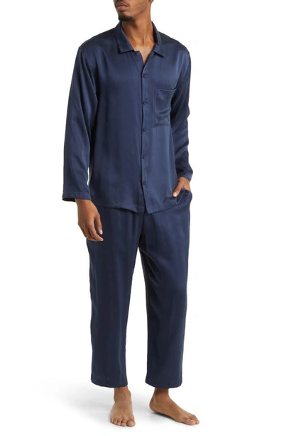Lunya Long Sleeve Washable Silk Pajamas In Deep Blue
