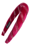 Tasha Metallic Stripe Padded Velvet Headband In Fuchsia