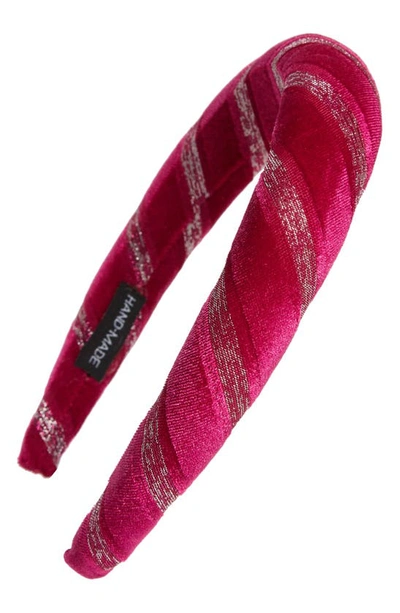 Tasha Metallic Stripe Padded Velvet Headband In Fuchsia